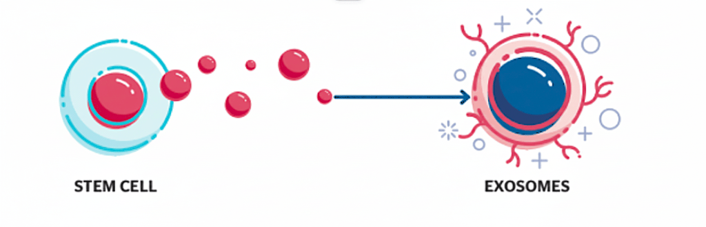 a graphic showing a stem cell and exosomes